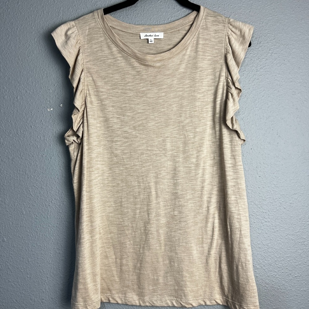 Another Love Ruffle Sleeve‎ Tank Top Casual Everyday Blouse Warm Sand Top Size L